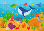 卡通海底世界可爱鲸鱼珊瑚背景墙