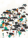 徽派建筑国画