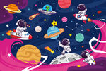 梦幻太空星球卡通宇航员火箭背景