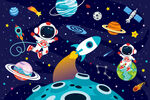 卡通星球宇航员太空火箭宇宙背景