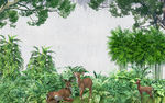 中世纪热带雨林植物背景墙