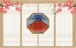 日式料理樱花富士山背景墙