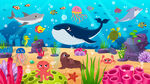 海底世界卡通鲸鱼海豚珊瑚背景墙