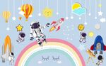 太空星星卡通儿童背景墙图片