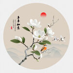玉兰花鸟