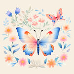 蝴蝶与鲜花手绘
