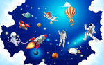 卡通星空宇航员儿童房背景墙