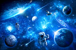 蓝色太空宇航员星球宇宙星空背景