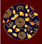 矢量烫金色菊花团纹样