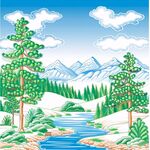 雪山森林河流图