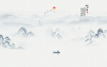 意境山水风景画背景墙