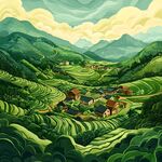 茶园风光插画