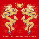 双龙戏珠龙纹升龙线描龙包装