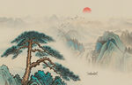 迎客松山水画背景墙