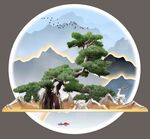 高级层山光影迎客松分层画