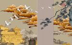 中式古风祥云飞鸟图景