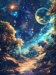 梦幻星空下的森林小径