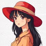 戴红帽的长发动漫美少女