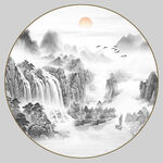 圆形山水水墨画