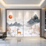 中式山水麋鹿玄关装饰画