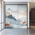 中式山水麋鹿移门装饰画