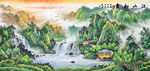 水墨画流水生财国画山水画