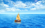 海上孤帆蓝天海