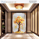 玄关处的精美发财树装饰画