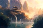 山水间的古风楼阁美景