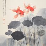 双鲤戏荷图