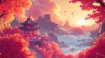 秋日山间古亭梦幻美景
