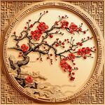 圆形浮雕红梅图