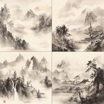 水墨山水四景图