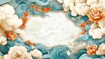 中式纸艺风花卉海浪背景图