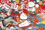 高清招财猫主题日式插画图案