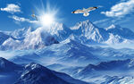 雪山风景背景墙画壁纸