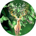 梦幻森林中的鹿与绿植圆形装饰画