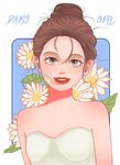 清新花朵少女美妆插画