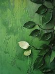 绿叶置于绿色纹理背景上