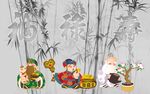 中式竹林童趣插画场景