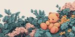 小熊置身繁花绿叶间