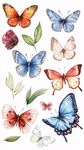 水彩蝴蝶与绿叶插画素材