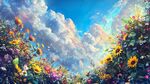 梦幻花海中的绚烂天空