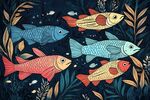 梦幻海洋鱼群插画