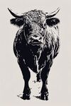 黑白公牛插画