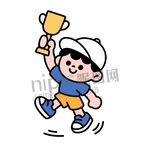 卡通小男孩拿奖杯