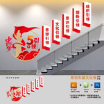 五个引领楼梯文化墙
