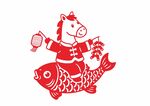 矢量剪纸马骑锦鲤贺岁图