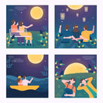 夜晚户外休闲场景插画