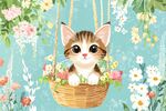 吊篮中的萌猫与烂漫花卉